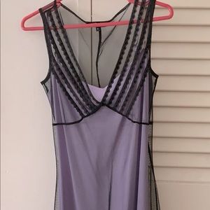 Betsy Johnson black lace overlay dress with lilac under slip from 2003, size 8